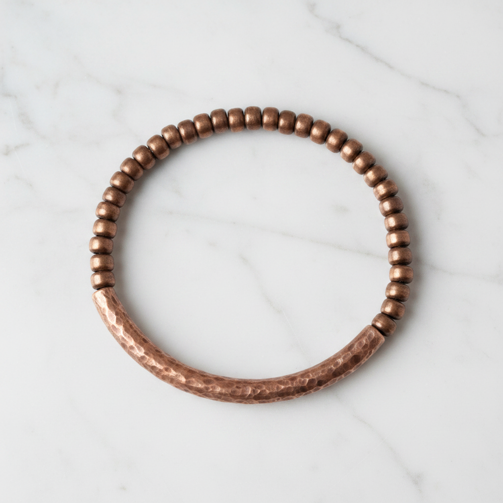 Pure Copper Hammered Bead Bracelet | Handcrafted | Unisex | Ayurvedic Wellness