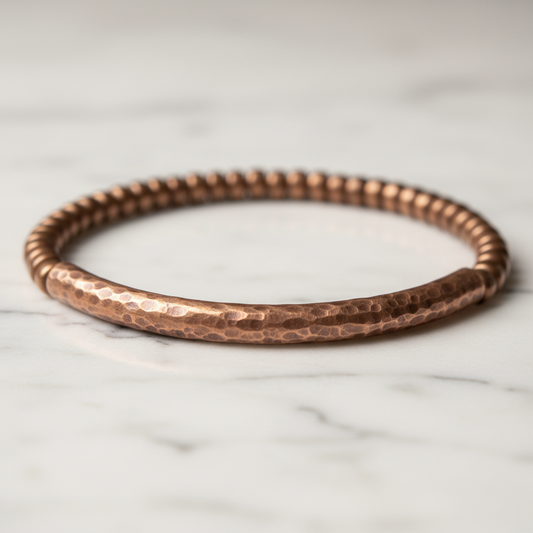 Pure Copper Hammered Bead Bracelet | Handcrafted | Unisex | Ayurvedic Wellness