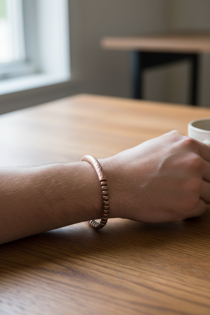 Pure Copper Hammered Bead Bracelet | Handcrafted | Unisex | Ayurvedic Wellness