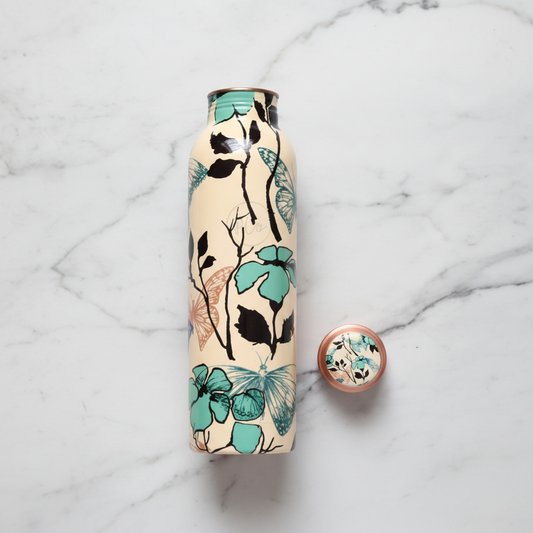 Nature Printed Copper Water Bottle | 1000 ML | Pure Copper | Leak-Proof