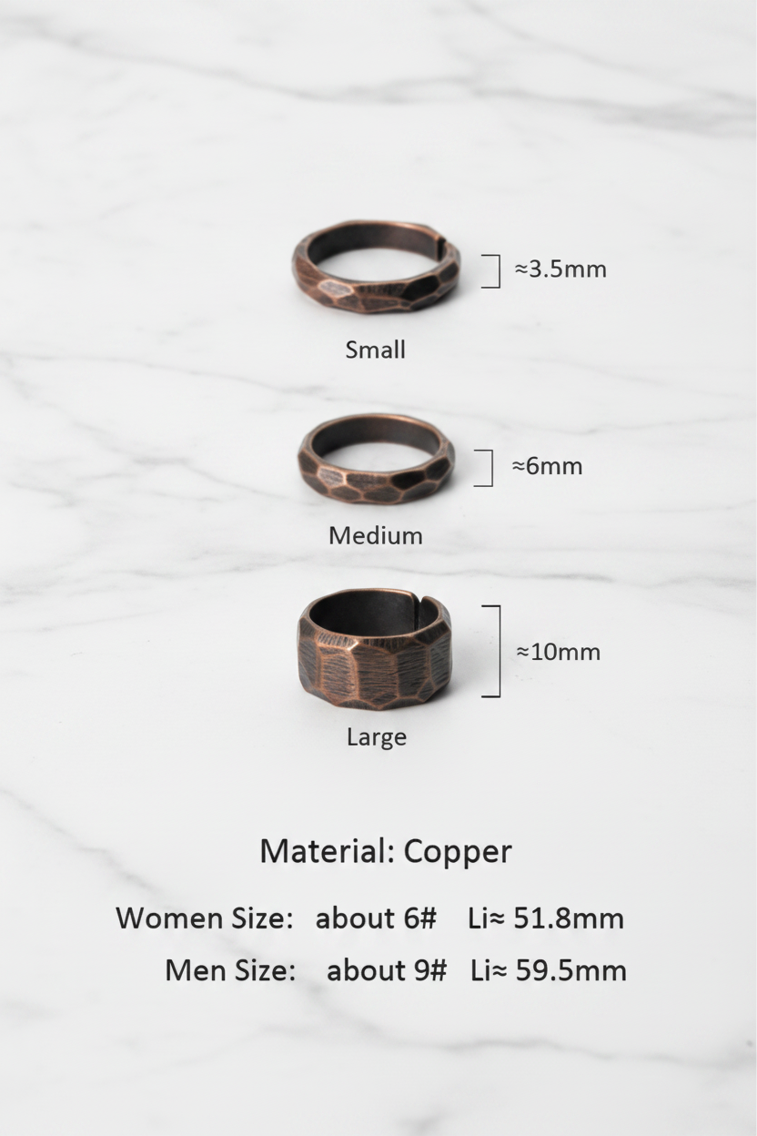 Pure Copper Hammered Ring | Hand Carved | Adjustable | Unisex