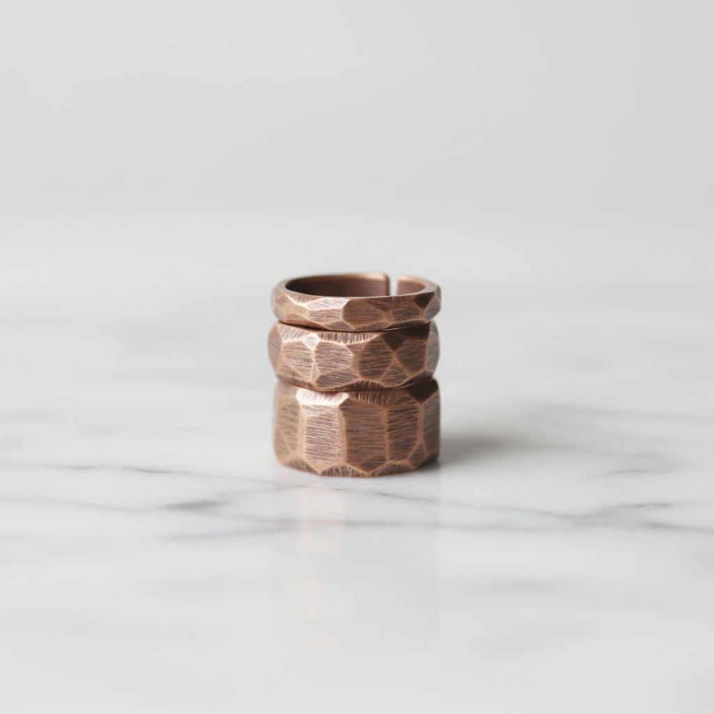 Pure Copper Hammered Ring | Hand Carved | Adjustable | Unisex