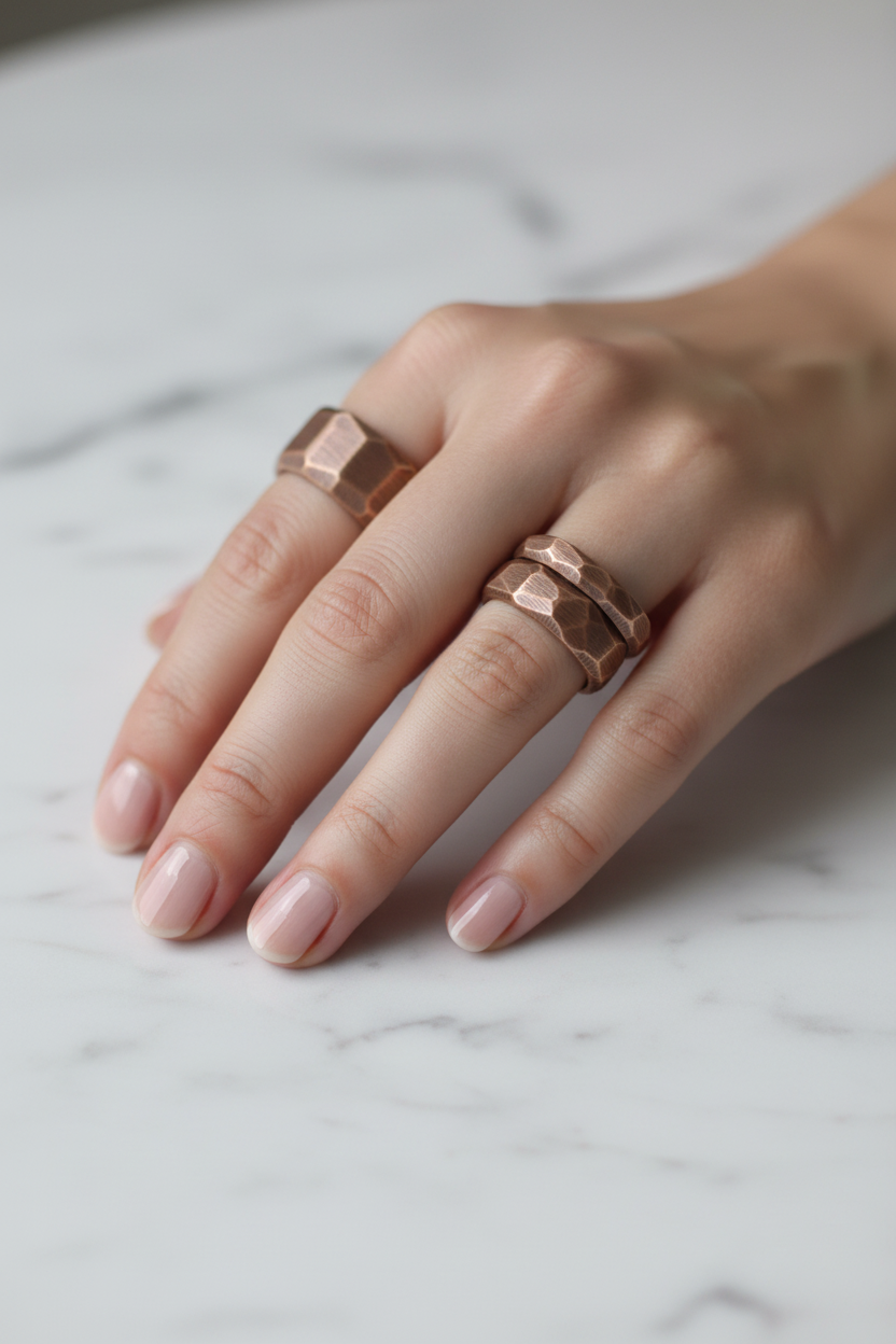 Pure Copper Hammered Ring | Hand Carved | Adjustable | Unisex