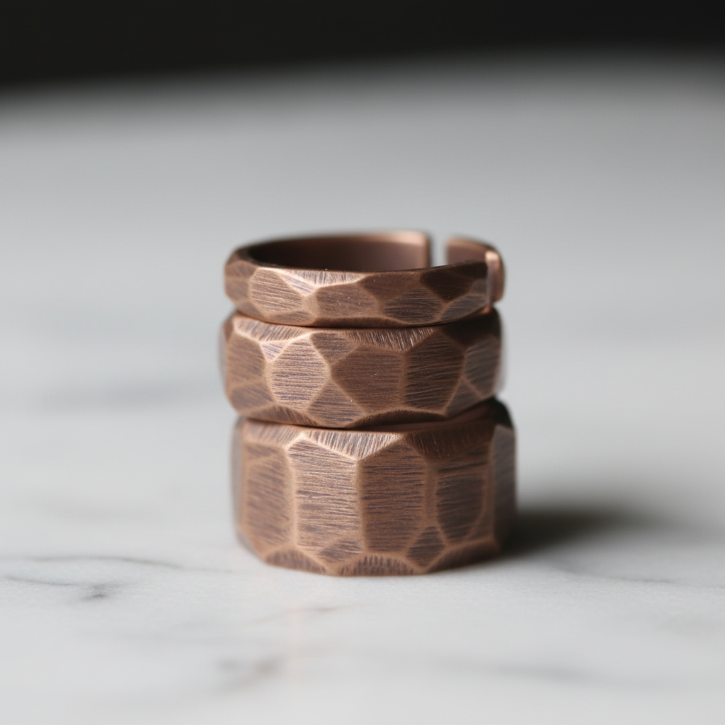 Pure Copper Hammered Ring | Hand Carved | Adjustable | Unisex