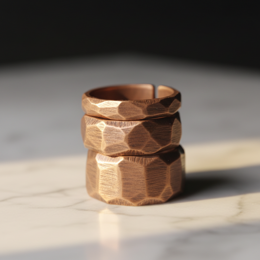 Pure Copper Hammered Ring | Hand Carved | Adjustable | Unisex
