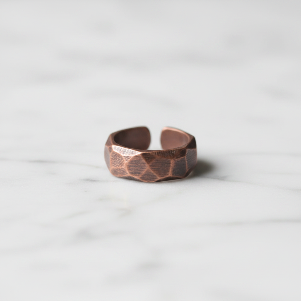 Pure Copper Hammered Ring | Hand Carved | Adjustable | Unisex