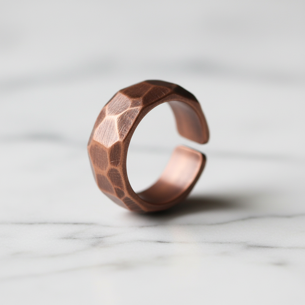 Pure Copper Hammered Ring | Hand Carved | Adjustable | Unisex