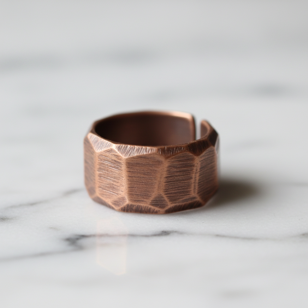 Pure Copper Hammered Ring | Hand Carved | Adjustable | Unisex