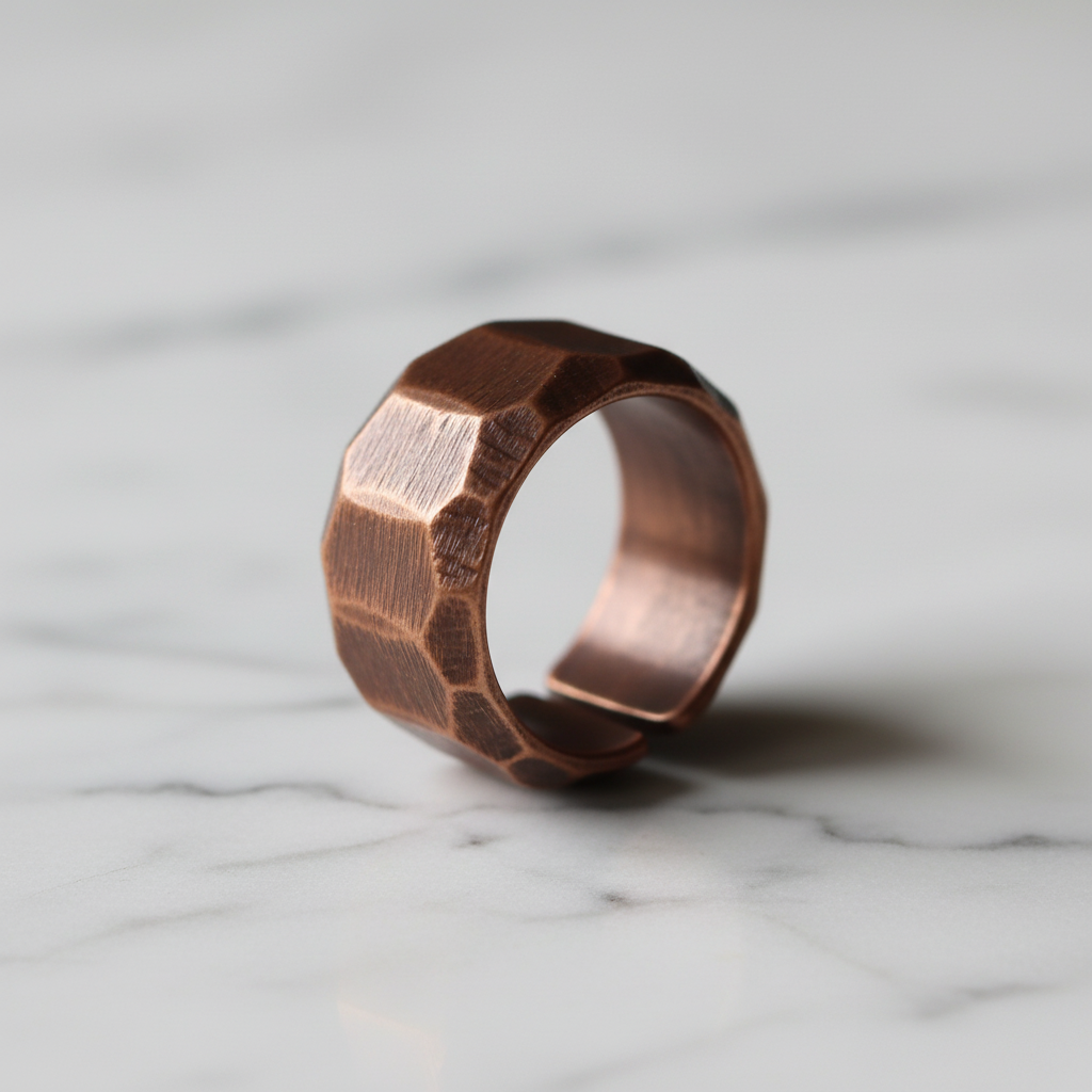 Pure Copper Hammered Ring | Hand Carved | Adjustable | Unisex