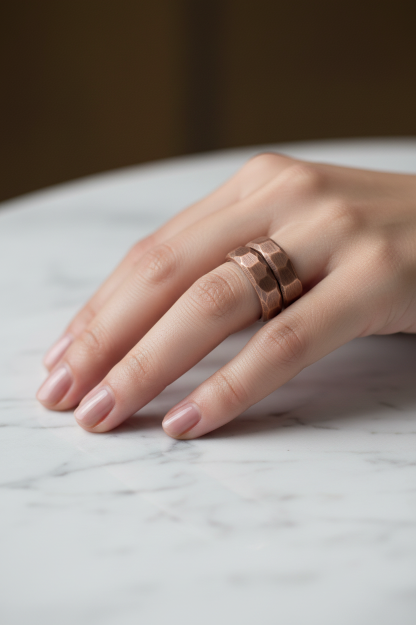 Pure Copper Hammered Ring | Hand Carved | Adjustable | Unisex