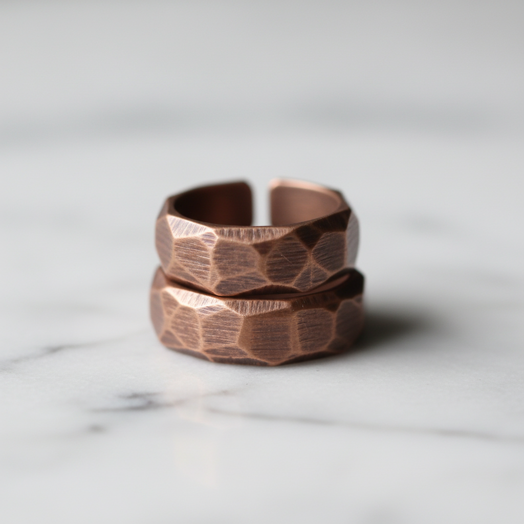 Pure Copper Hammered Ring | Hand Carved | Adjustable | Unisex