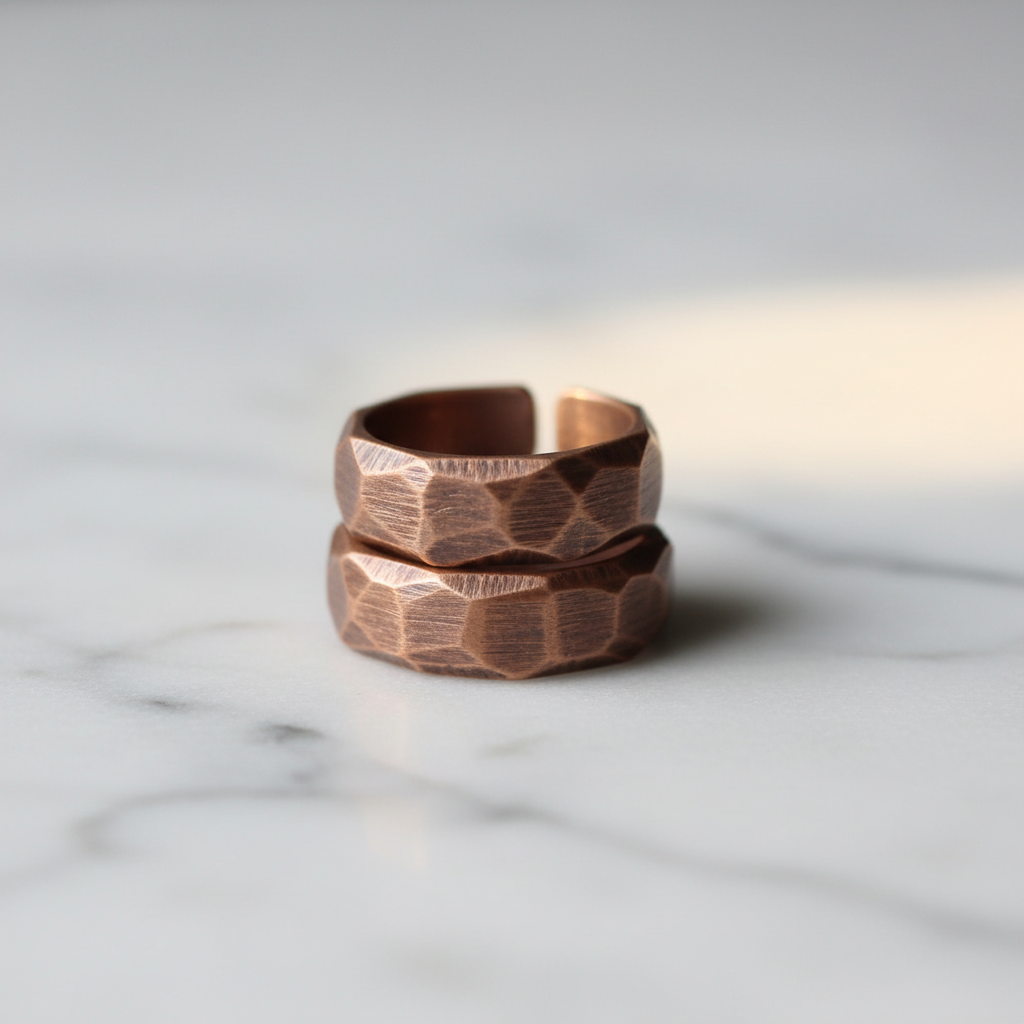 Pure Copper Hammered Ring | Hand Carved | Adjustable | Unisex