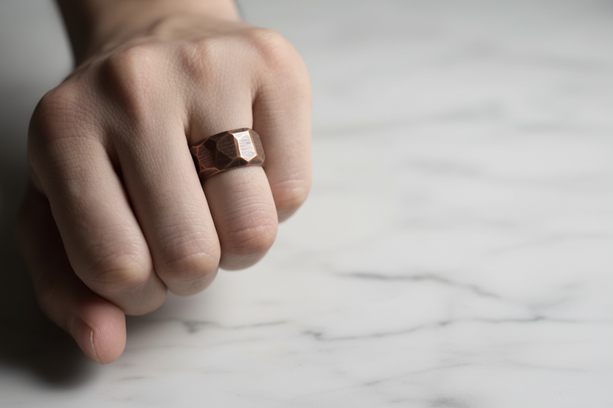 Pure Copper Hammered Ring | Hand Carved | Adjustable | Unisex