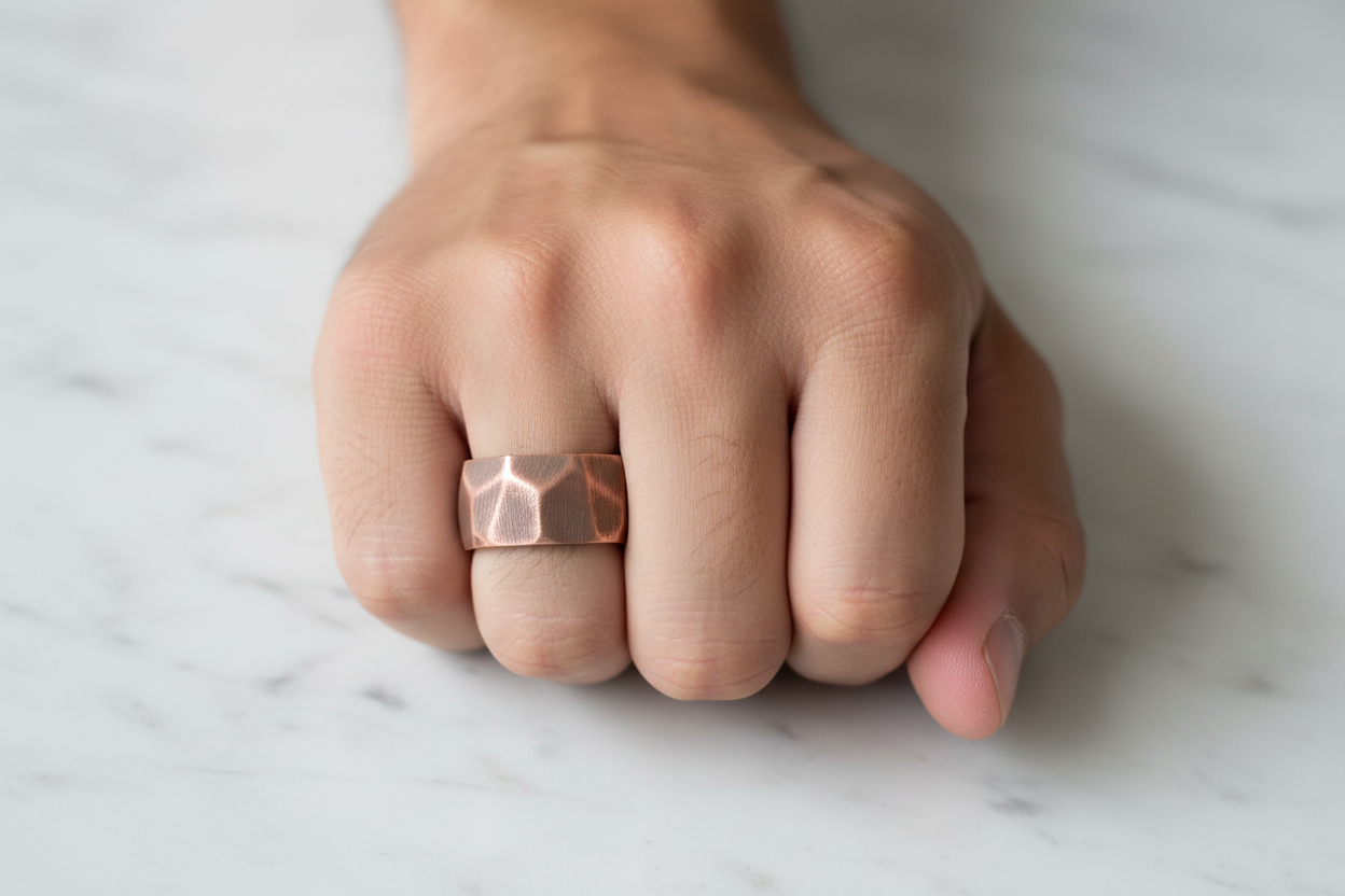 Pure Copper Hammered Ring | Hand Carved | Adjustable | Unisex