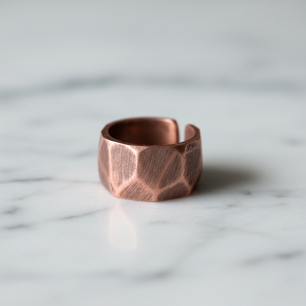 Pure Copper Hammered Ring | Hand Carved | Adjustable | Unisex