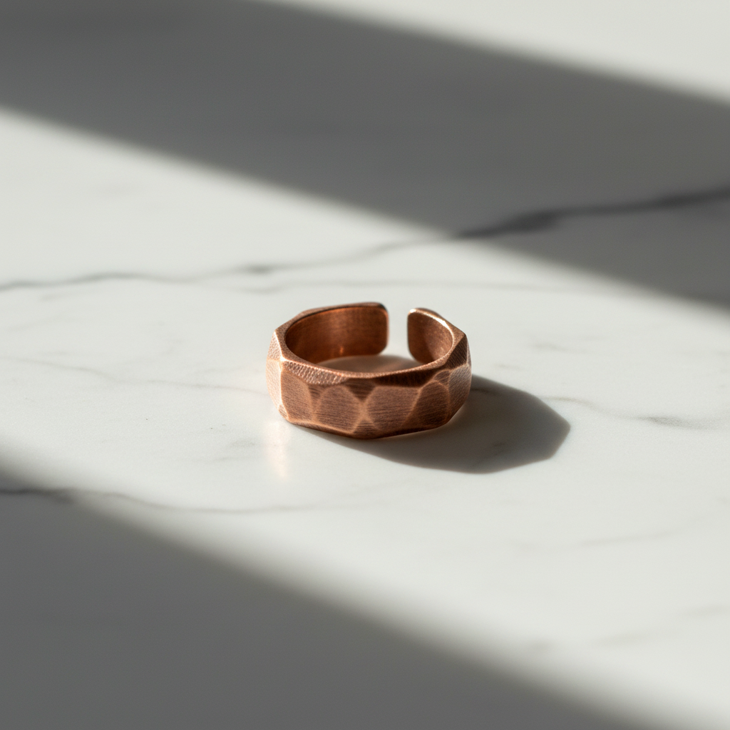 Pure Copper Hammered Ring | Hand Carved | Adjustable | Unisex