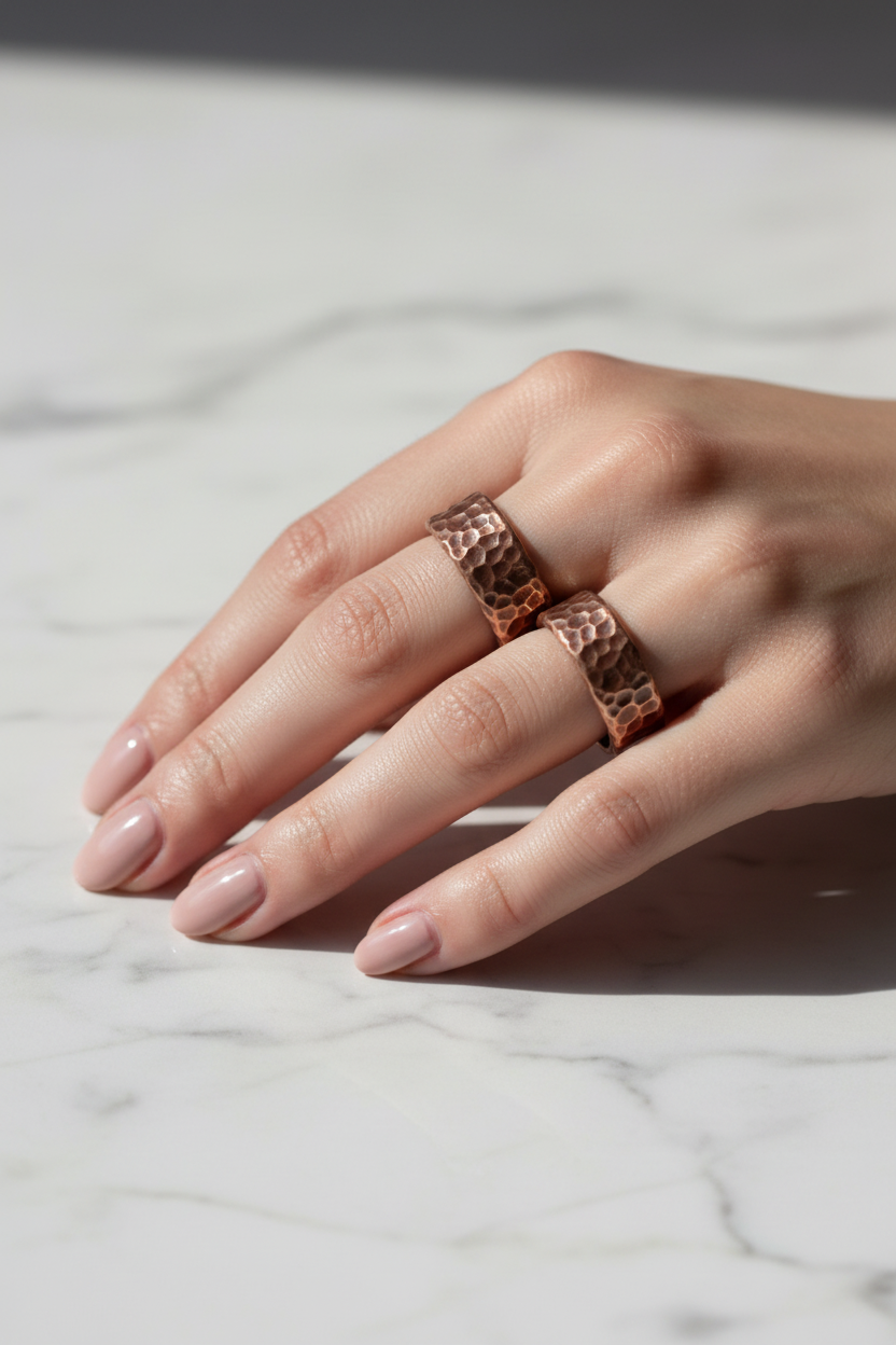 Pure Copper Hammered Dimple Ring | Hand Beaten | Adjustable | Unisex