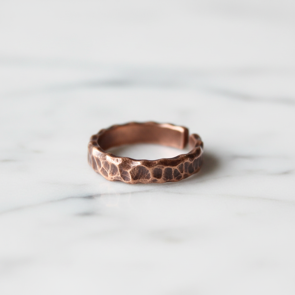 Pure Copper Hammered Dimple Ring | Hand Beaten | Adjustable | Unisex