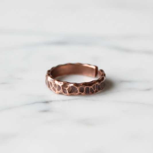 Pure Copper Hammered Dimple Ring | Hand Beaten | Adjustable | Unisex