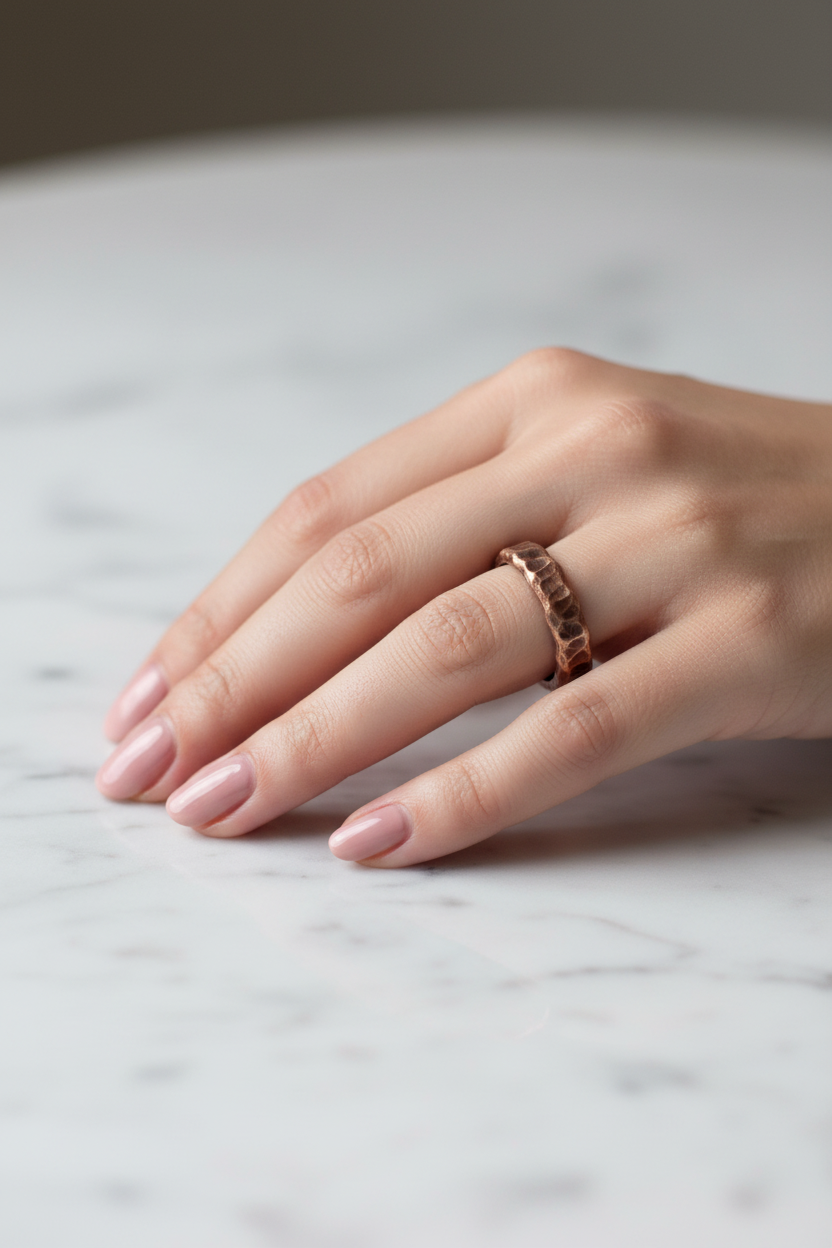 Pure Copper Hammered Dimple Ring | Hand Beaten | Adjustable | Unisex