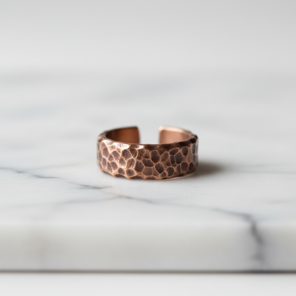 Pure Copper Hammered Dimple Ring | Hand Beaten | Adjustable | Unisex