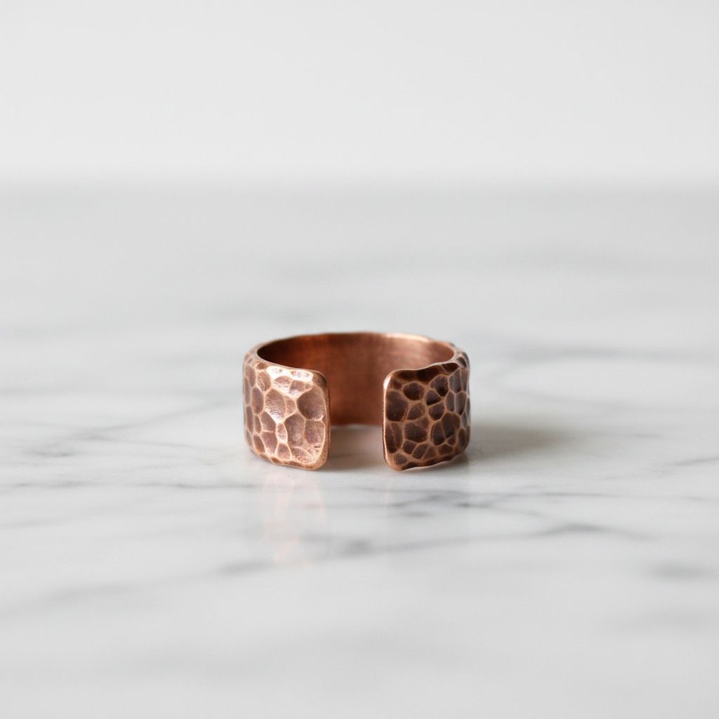 Pure Copper Hammered Dimple Ring | Hand Beaten | Adjustable | Unisex