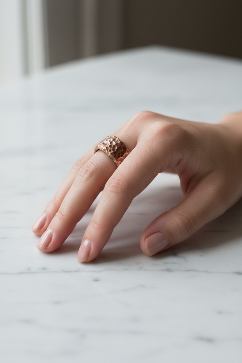 Pure Copper Hammered Dimple Ring | Hand Beaten | Adjustable | Unisex