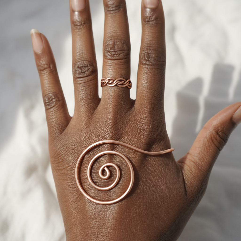 Pure Copper Spiral Palm Ring | Reiki Energy | Grounding | Handmade