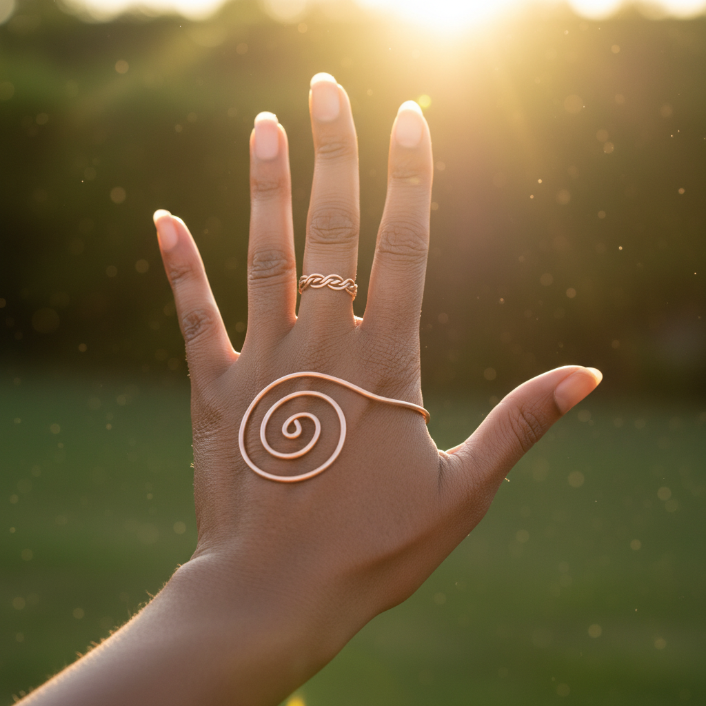 Pure Copper Spiral Palm Ring | Reiki Energy | Grounding | Handmade
