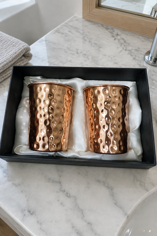 Pure Copper Hammered Glass — Set of 2 (300ml Ayurvedic Tumblers)