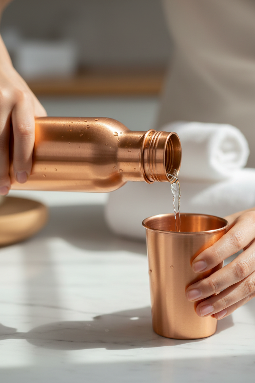 Pure Copper Gift Set – Smooth Bottle & 2 Glasses | Ayurvedic Tamra Jal
