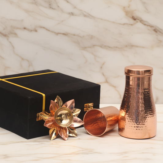 Copper Bedroom Jar Gift Set with Lotus Diya – Royal Gifting Box