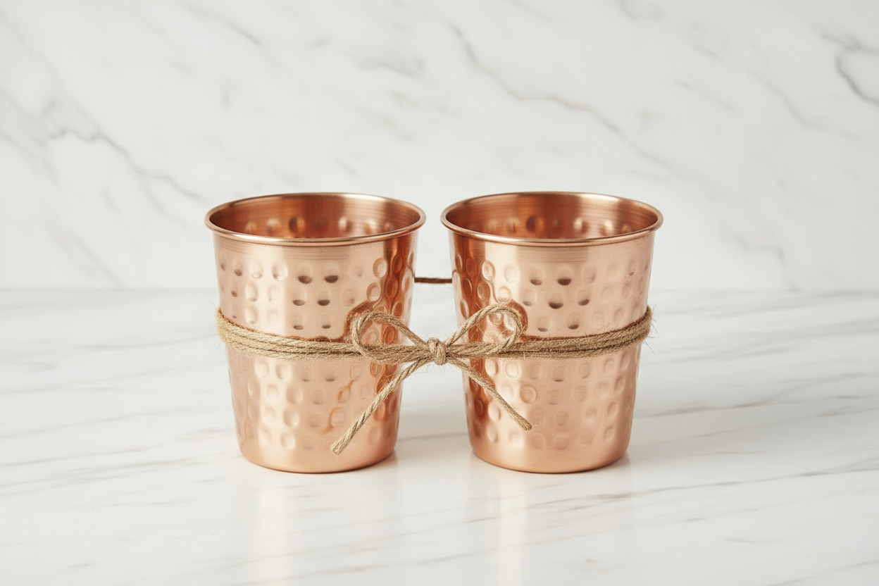 Pure Copper Hammered Glass — Set of 2 (300ml Ayurvedic Tumblers)