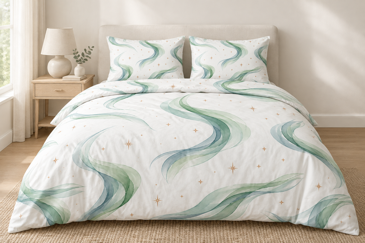 Green Aurora 100% Cotton Duvet Cover Set with 2 Shams