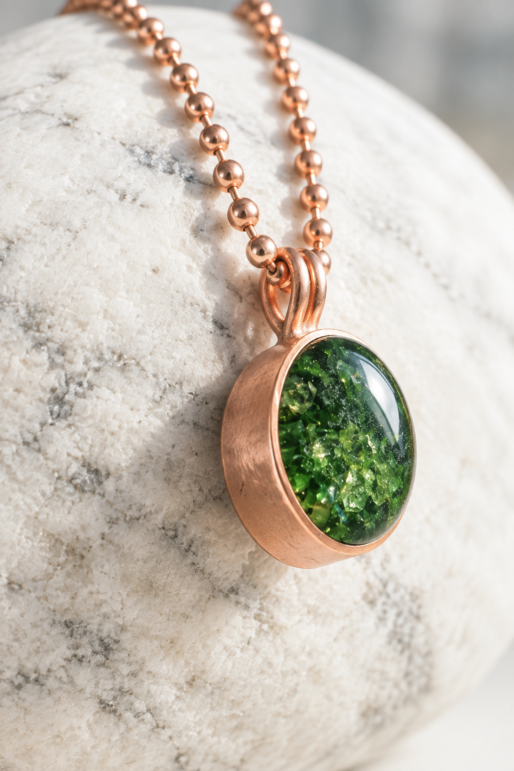 Peridot, Tourmaline & Malachite Copper Pendant Necklace
