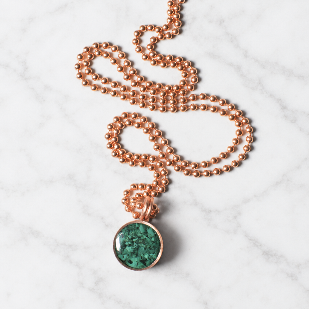 Peridot, Tourmaline & Malachite Copper Pendant Necklace