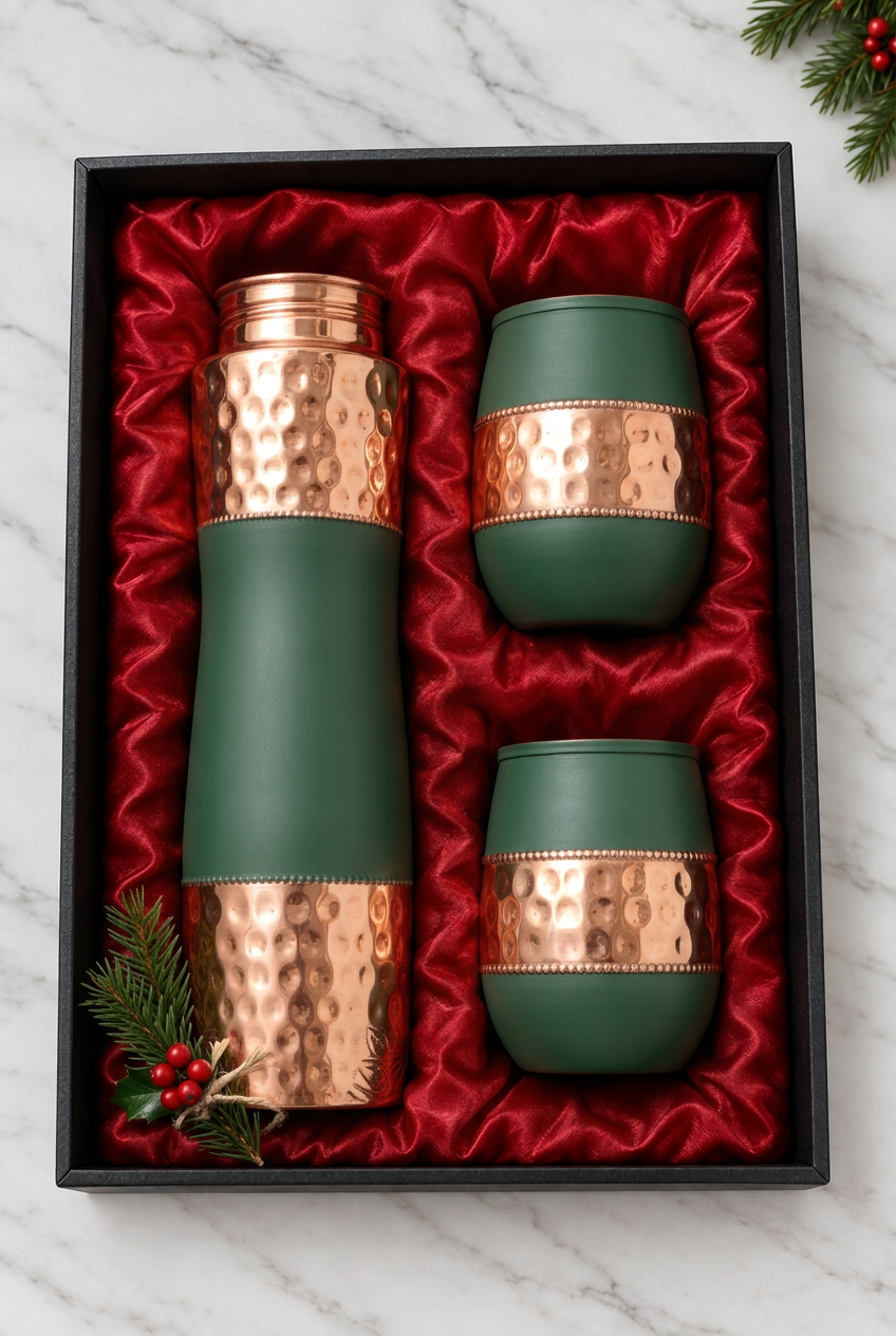 Forest Green & Hammered Copper Christmas Gift Set