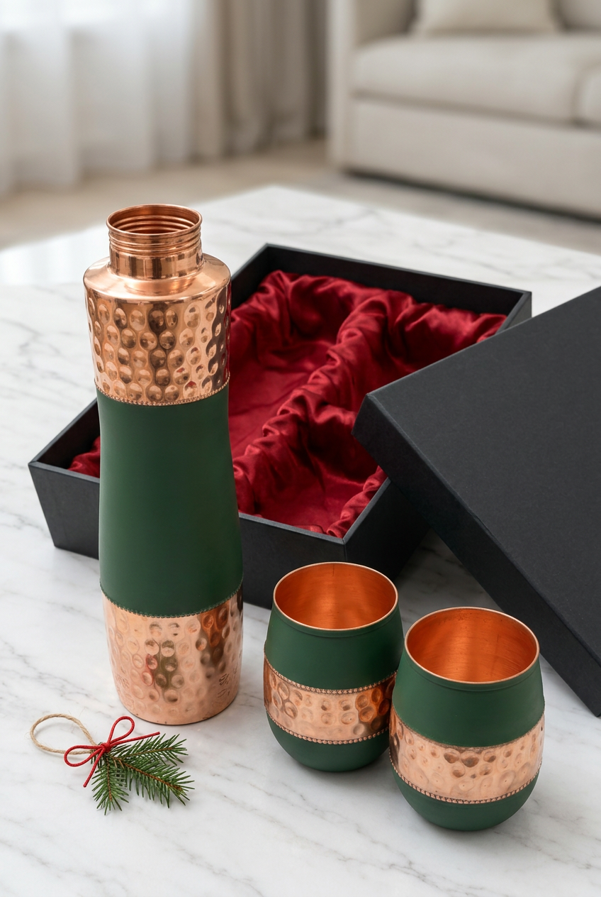 Forest Green & Hammered Copper Christmas Gift Set