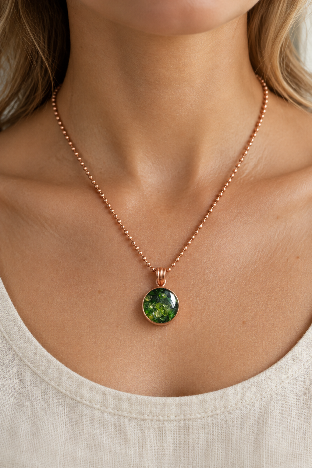 Peridot, Tourmaline & Malachite Copper Pendant Necklace