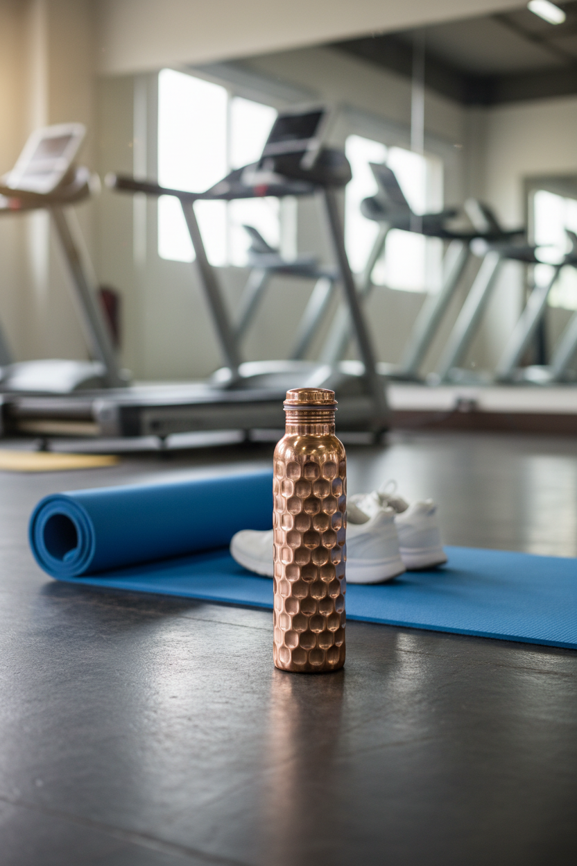 100% Pure Certified Copper Water Bottle – Heavy Brick Hammered / Honeycomb Design 1000ml