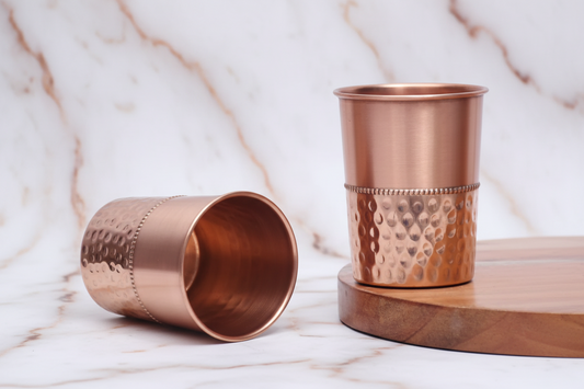 Pure Copper Half-Hammered Tumbler Glass – Set of 2 | 300ml