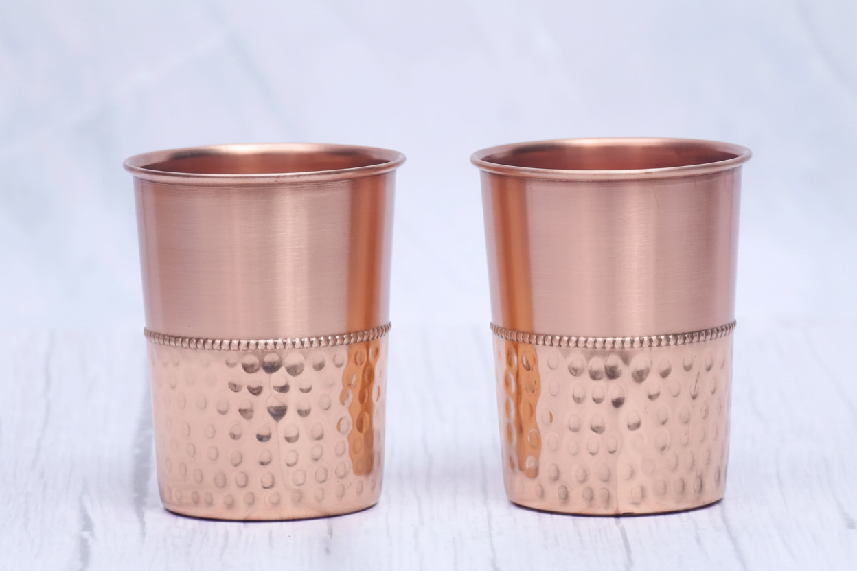 Pure Copper Half-Hammered Tumbler Glass – Set of 2 | 300ml