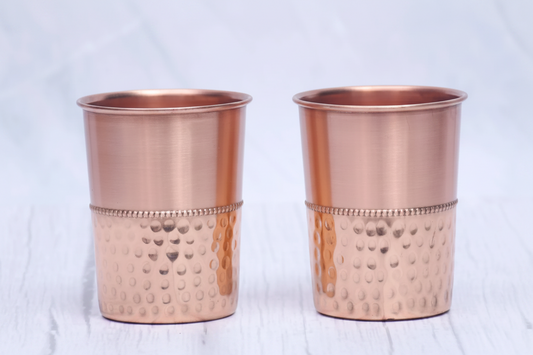 Pure Copper Half-Hammered Tumbler Glass – Set of 2 | 300ml