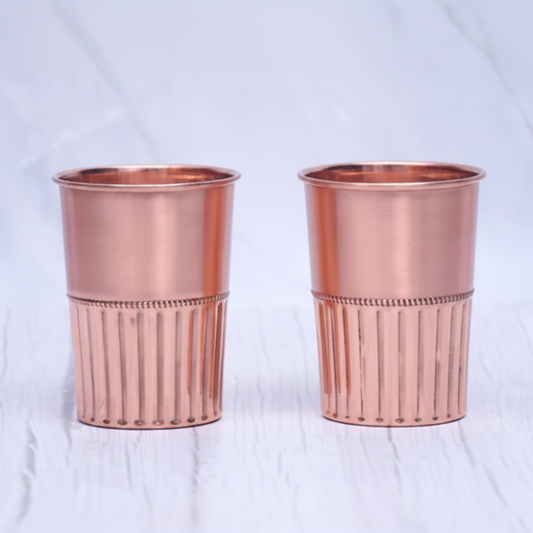 Pure Copper Half Rope Design Tumbler Glass | Set of 2 | 300ml | Ayurvedic Tamra Jal | Designed in Norway