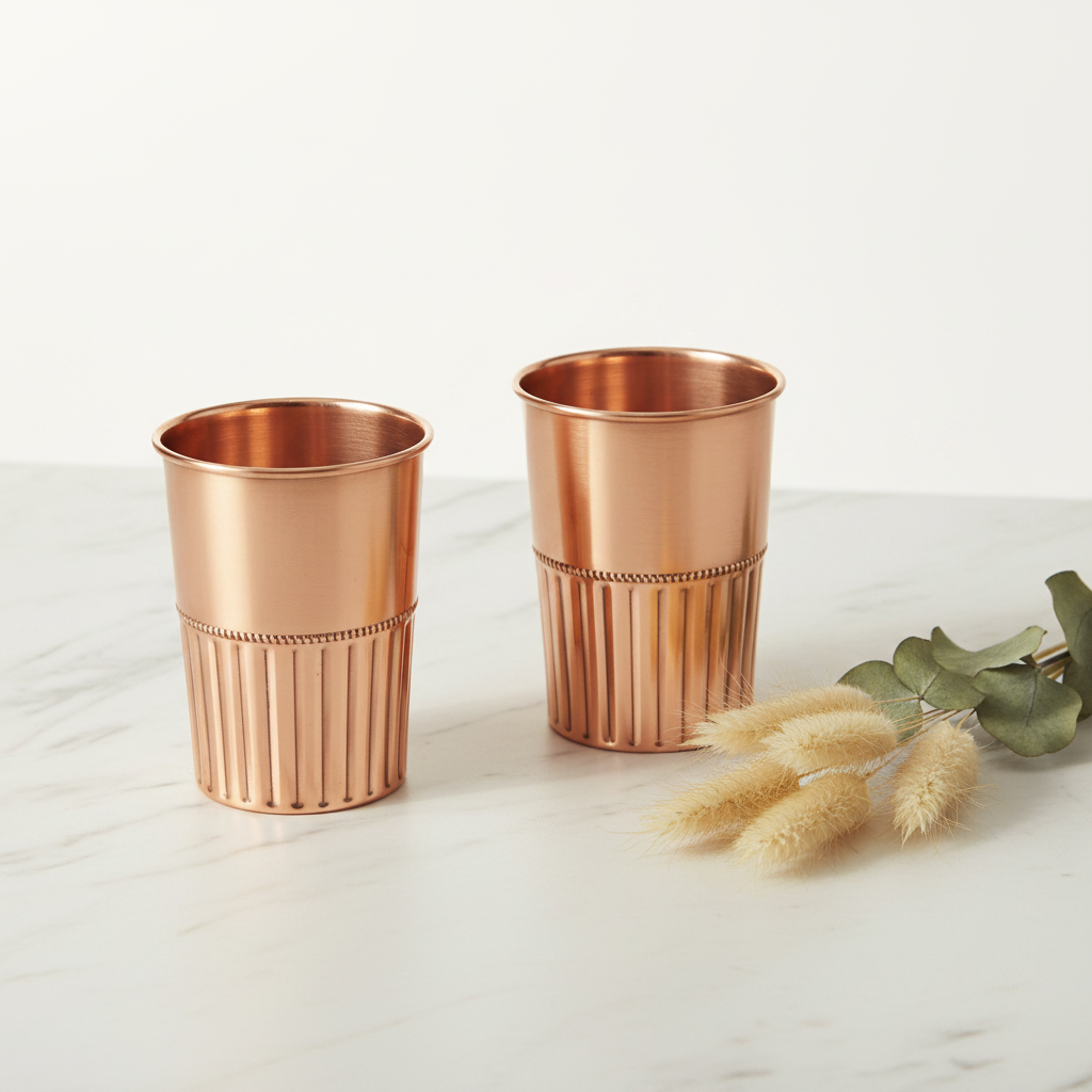 Pure Copper Half Rope Design Tumbler Glass | Set of 2 | 300ml | Ayurvedic Tamra Jal | Designed in Norway