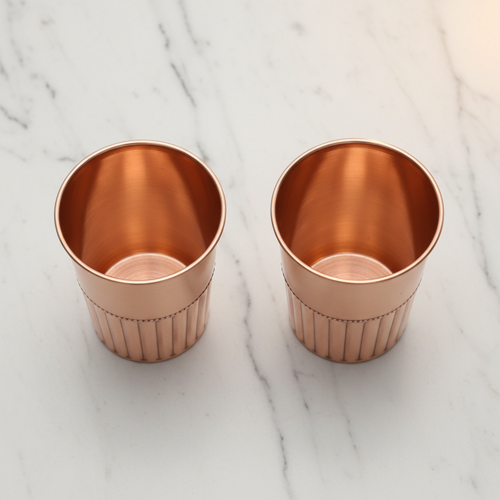 Pure Copper Half Rope Design Tumbler Glass | Set of 2 | 300ml | Ayurvedic Tamra Jal | Designed in Norway