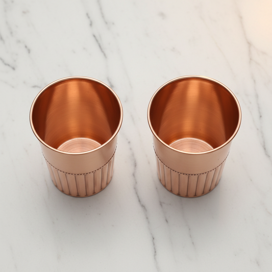 Pure Copper Half Rope Design Tumbler Glass | Set of 2 | 300ml | Ayurvedic Tamra Jal | Designed in Norway