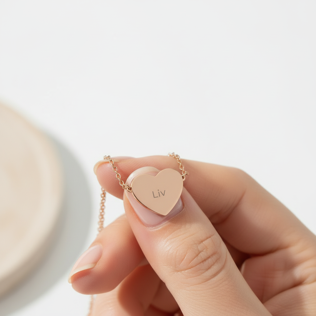 Engravable Heart Necklace — Personalized Name Pendant (Rose Gold)