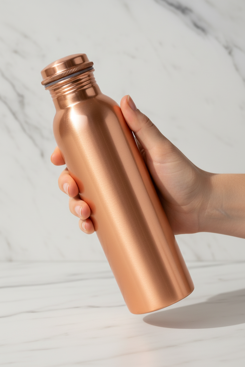 Pure Copper Water Bottle – Plain Matt Finish 1000ml | Ayurvedic Tamra Jal