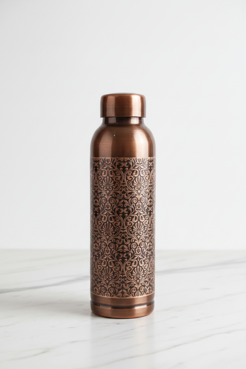 Pure Copper Water Bottle – Milton Antique Engraved Design (1L) | Ayurvedic & Leak-Proof